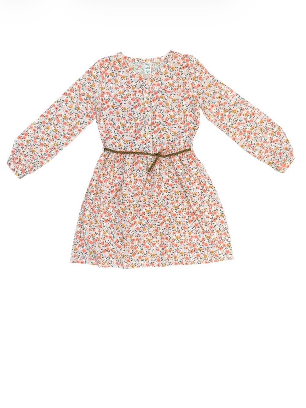Carters | Floral Print Long Sleeved Dress Pink with Belt, 8/8A